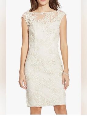 Ralph Lauren Floral Lace Sheath Dress in Champagne and Ivory | 10